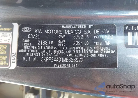 2021 Kia Forte Lxs from USA, damaged, VIN 3KPF24AD1ME353972